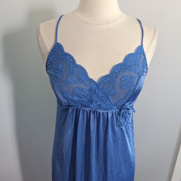 Vintage Women's Gilead Blue Small Nightgown Slip USA Made Braided Lace - Picture 5 of 7
